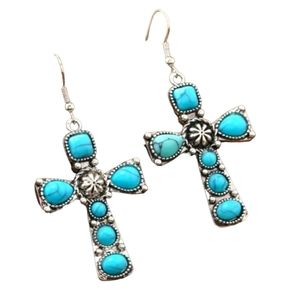 NIP Emery Rose Teal Turquoise Cross Dangle Earring